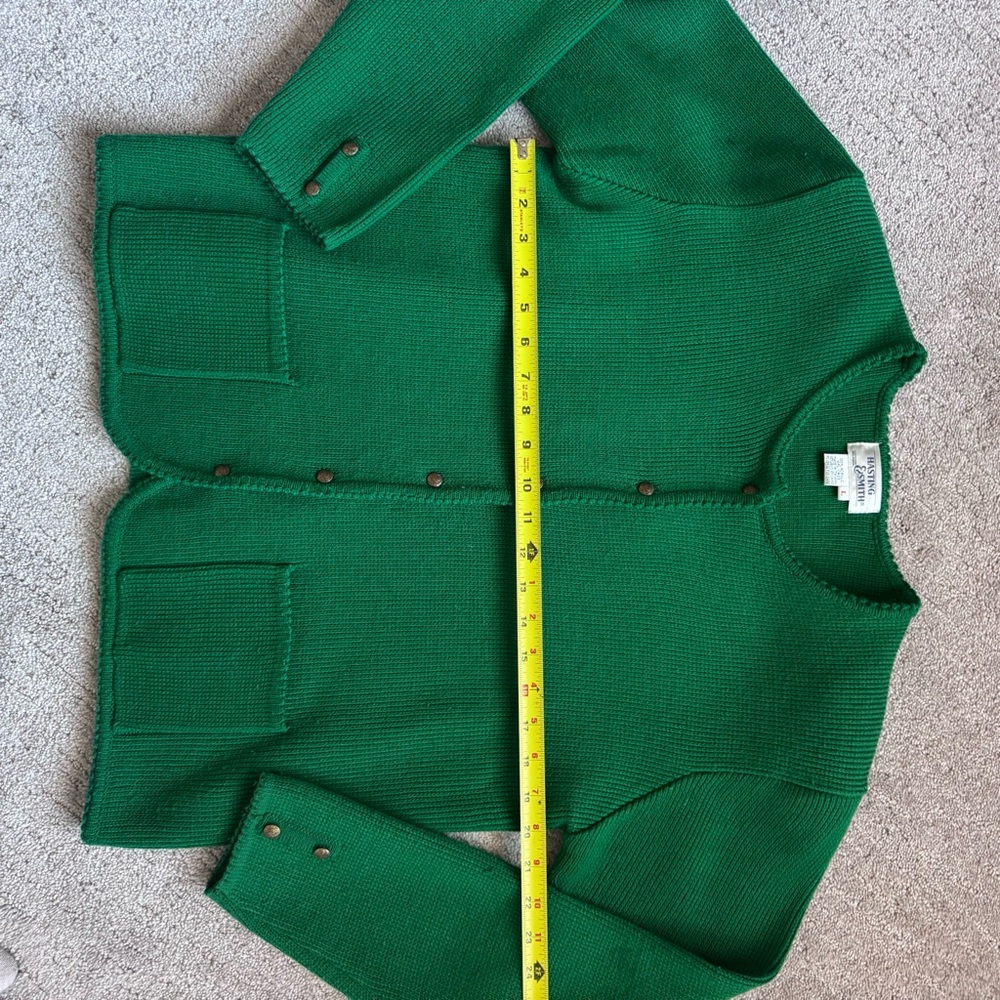 Vintage 90s Green Cardigan Sweater Shoulder Pads Button Front L - Picture 12 of 13